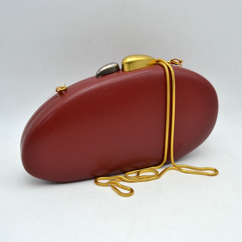 Oval Hardcase Clutch Bag with Two-Tone Metal Clasp - Red - Clutch Bags