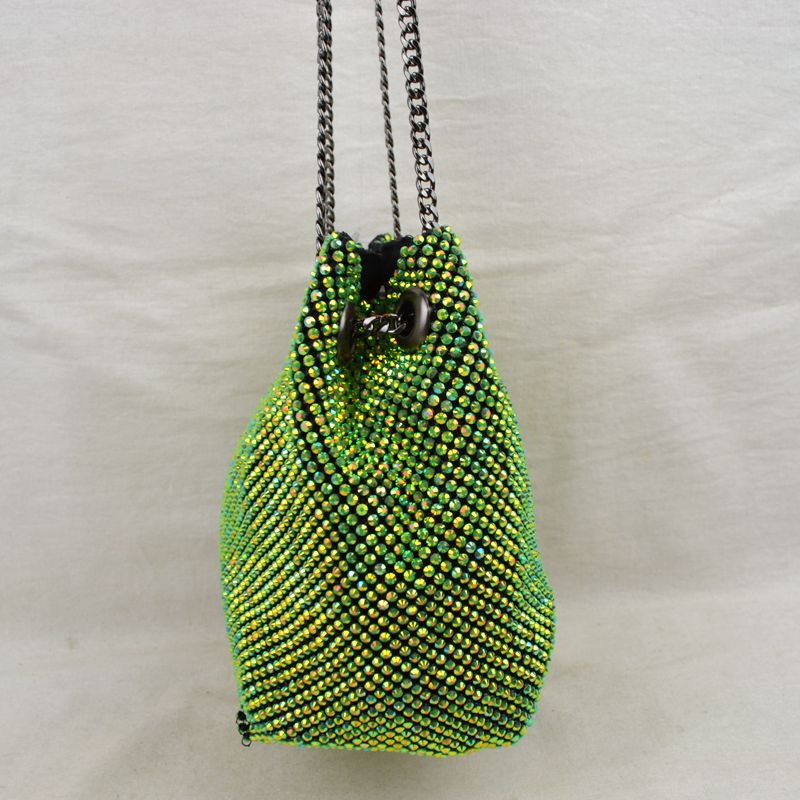 Textured Bucket Bag with Metallic Chain Straps - Bucket Bag