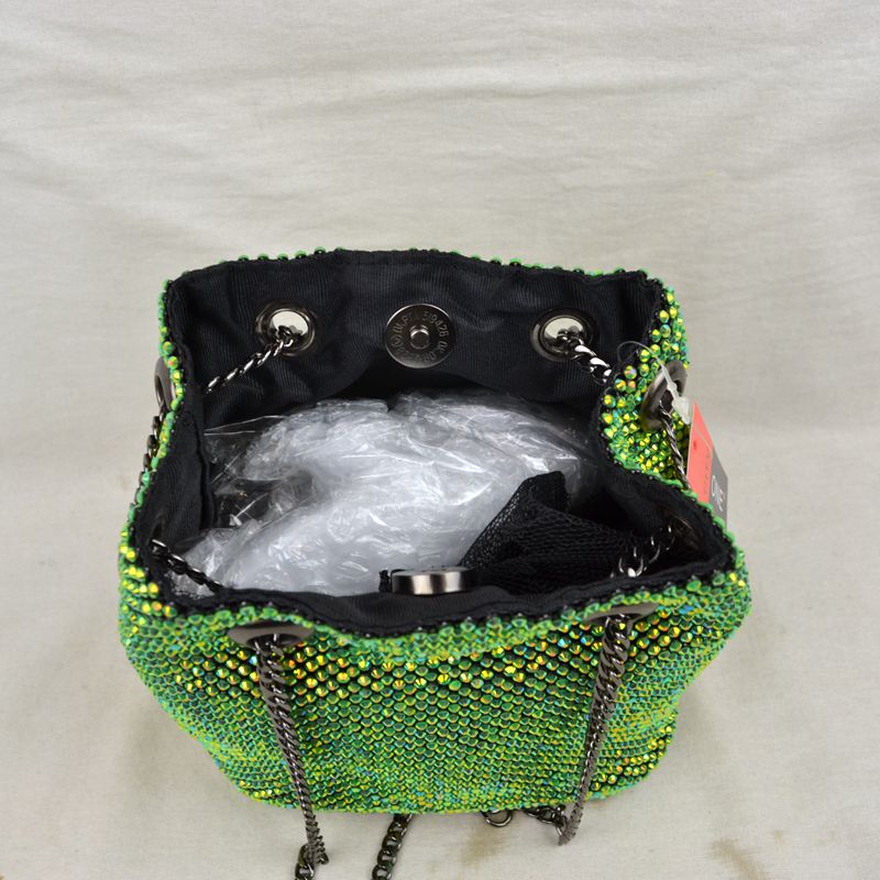 Textured Bucket Bag with Metallic Chain Straps - Bucket Bag