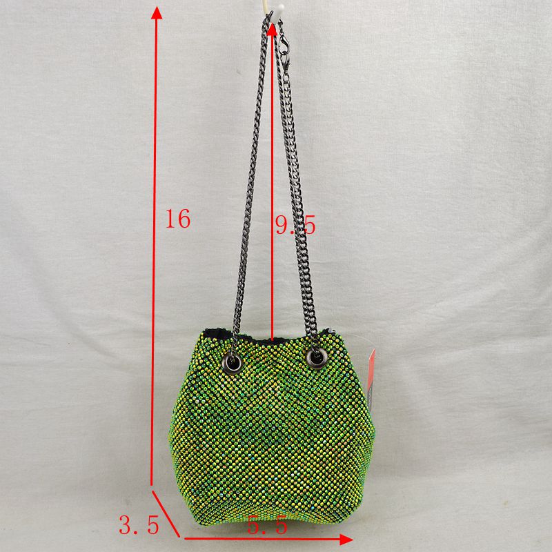 Textured Bucket Bag with Metallic Chain Straps - Bucket Bag