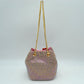 Textured Bucket Bag with Metallic Chain Straps - Pink - Bucket Bag