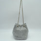 Textured Bucket Bag with Metallic Chain Straps - Silver - Bucket Bag