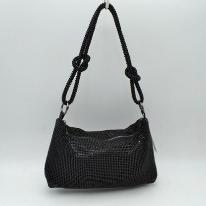 Textured Handbag with Knotted Shoulder Strap - Black - Hand Bag