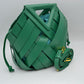 Geometric Wide Weave Bucket Bag with Triangular Top Handle - Kelly Green - Bucket Bag