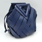 Geometric Wide Weave Bucket Bag with Triangular Top Handle - Navy Blue - Bucket Bag