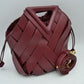 Geometric Wide Weave Bucket Bag with Triangular Top Handle - Wine - Bucket Bag