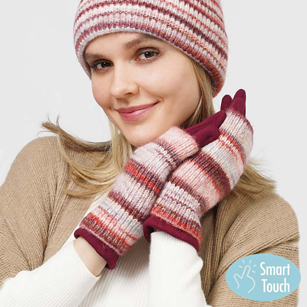 Burgundy 3 In 1 Multi Colored Touch Smart Gloves