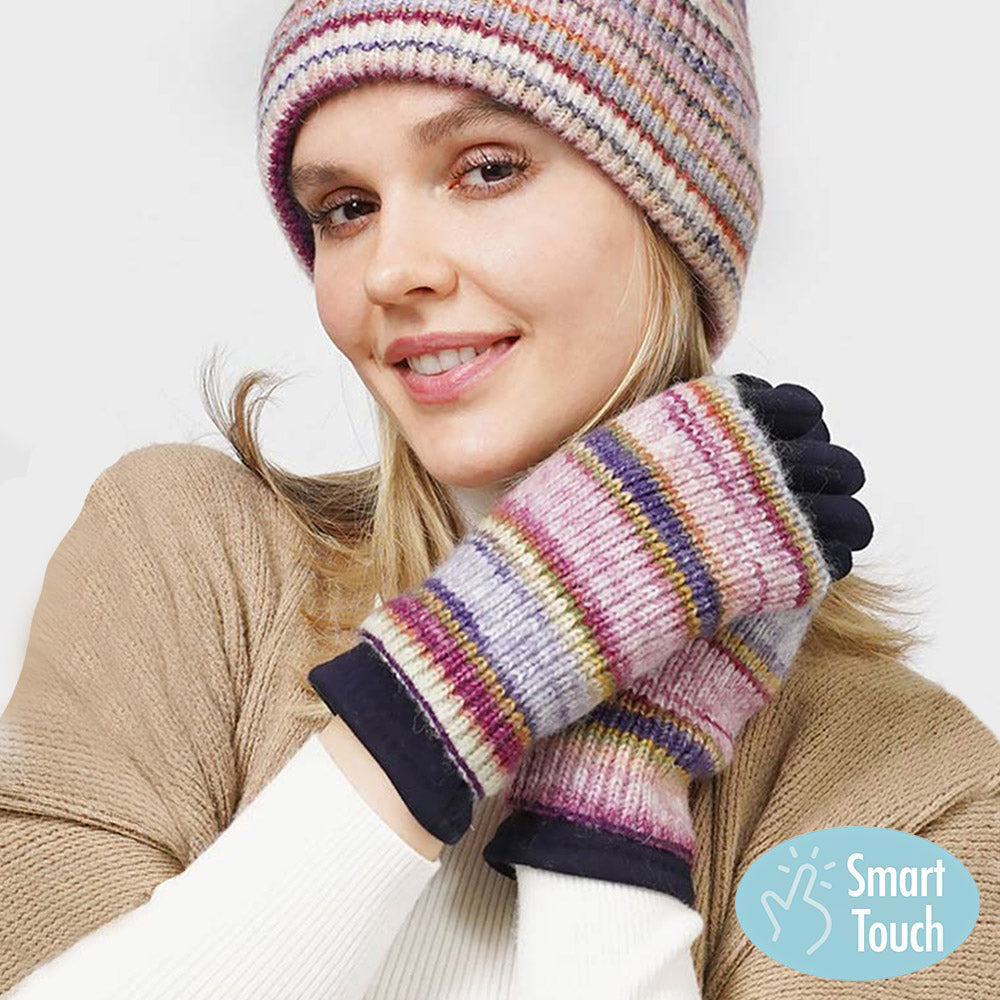 Navy 3 In 1 Multi Colored Touch Smart Gloves