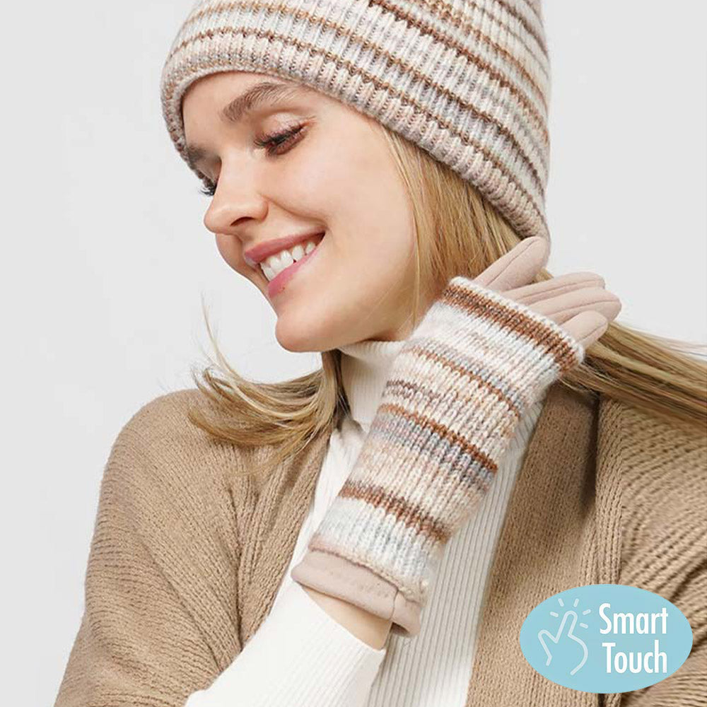 Taupe 3 In 1 Multi Colored Touch Smart Gloves
