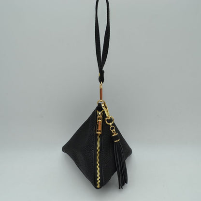 Pyramid Wristlet Clutch Bag with Tassel Accent - Black - Clutch Bags