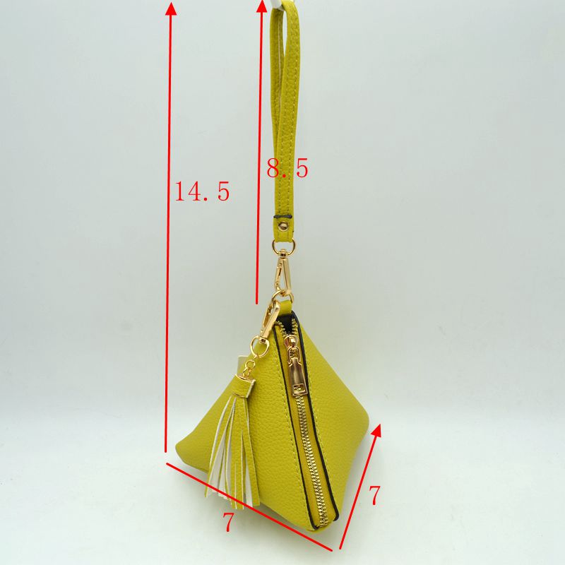 Pyramid Wristlet Clutch Bag with Tassel Accent - Clutch Bags