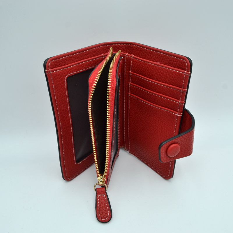 Compact Pebbled Everyday Wallet with Snap and Zipper Closure - Wallets
