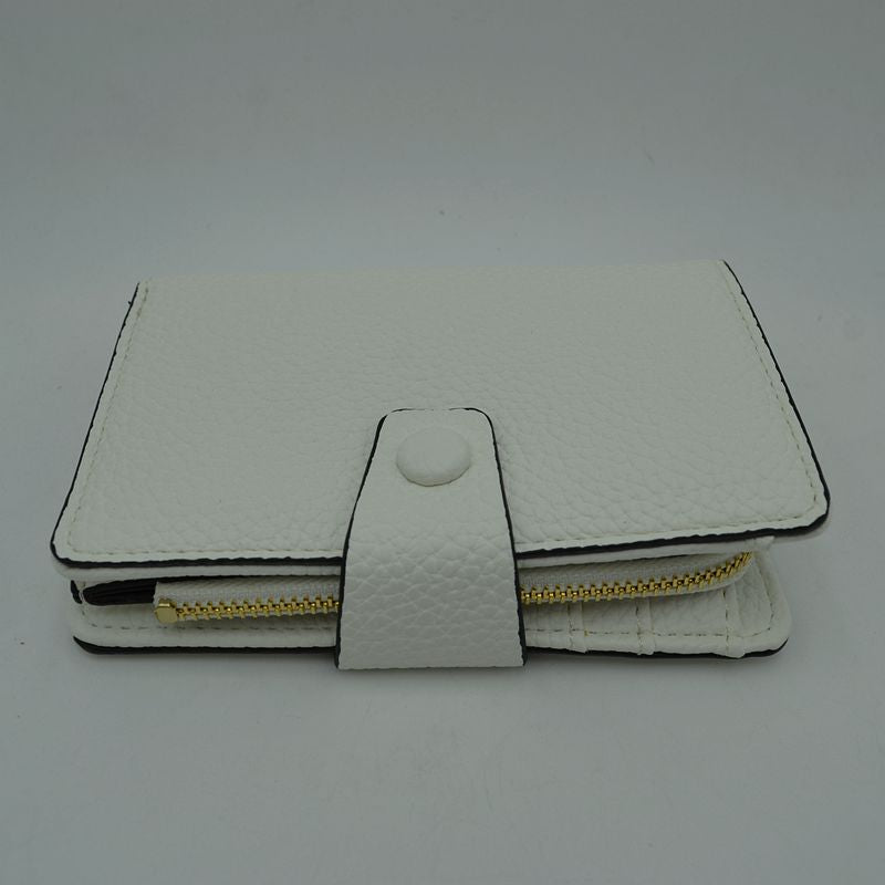 Compact Pebbled Everyday Wallet with Snap and Zipper Closure - White - Wallets