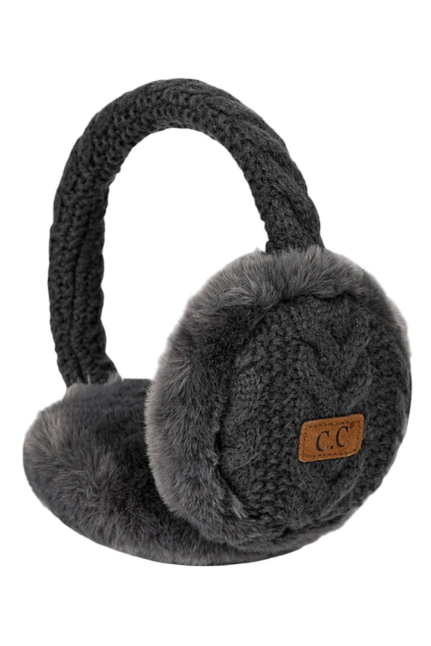 C.C Cable Knit Faux Fur Earmuff - Hot Pink