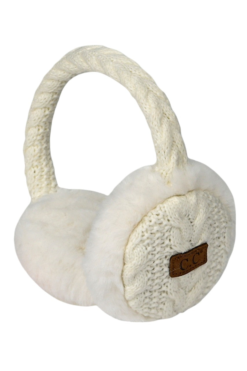 C.C Cable Knit Faux Fur Earmuff - Hot Pink