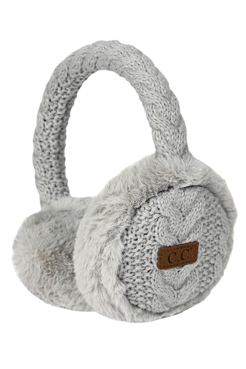 C.C Cable Knit Faux Fur Earmuff - Hot Pink
