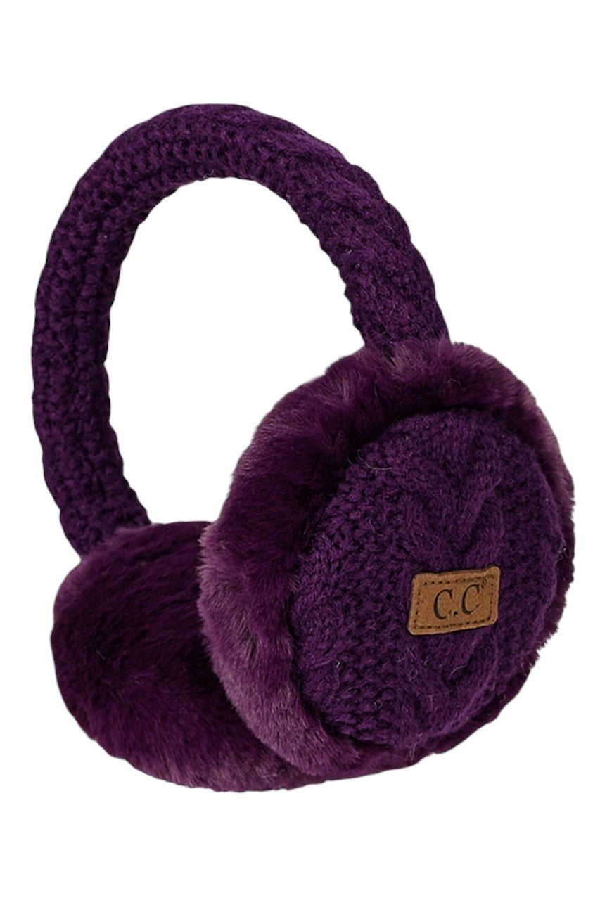 C.C Cable Knit Faux Fur Earmuff - Hot Pink