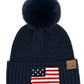 C.C Women's USA American Flag Chenille Patch Pom Beanie 4th of July
