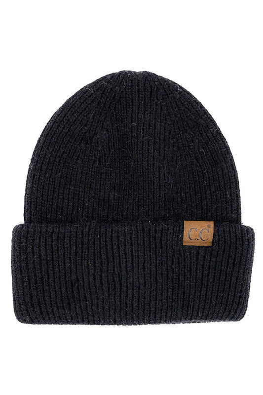 Black C.C Double Cuff Beanie Hat