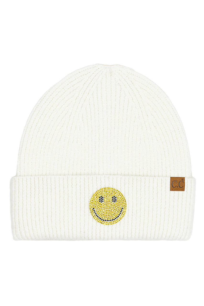 Ivory C.C Smile Face Rhinestone Beanie