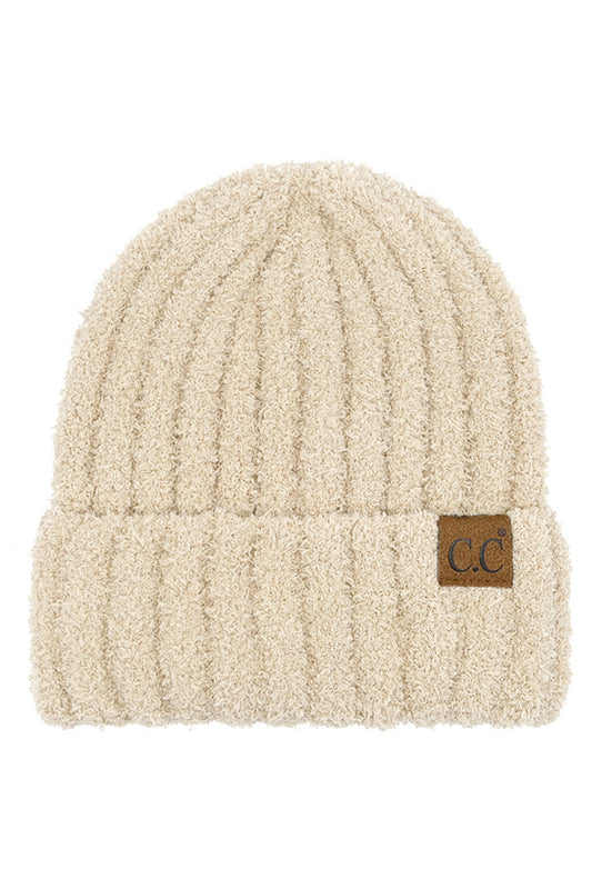Beige C.C Solid Color Fuzzy Beanie