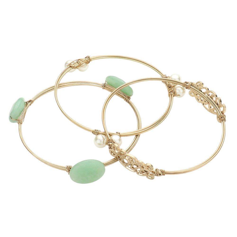 3PCS - Love Message Semi Precious Stack Bracelets are perfect for expressing your love. Made with semi-precious stones, they add a touch of elegance to any outfit. Share your affection with these stylish and meaningful bracelets.