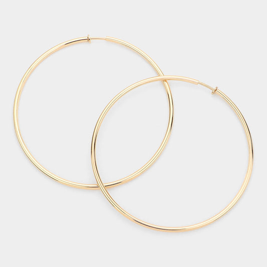 Gold 4 Inch Extra Large Metal Hoop Clip On Earrings