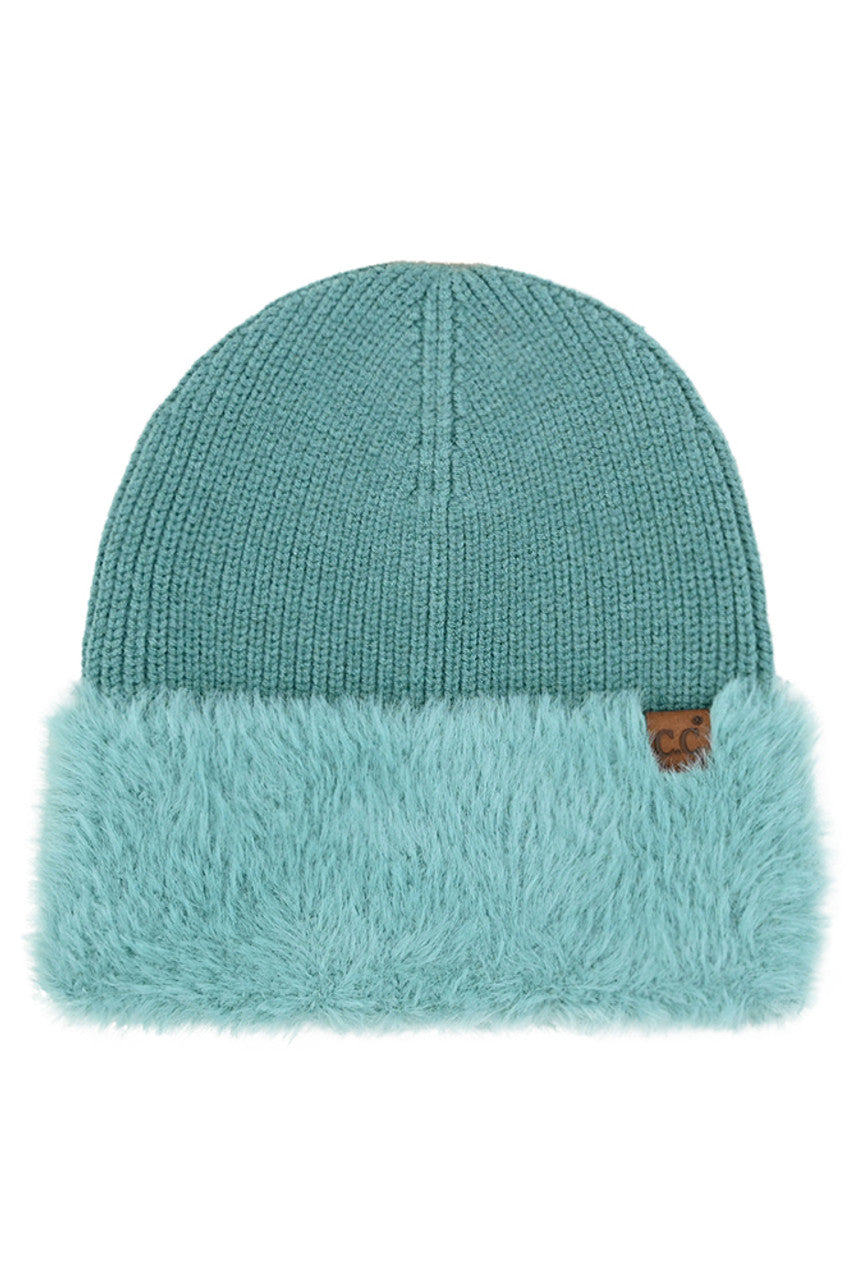 Dusty Mint C.C Fur Cuff Beanie