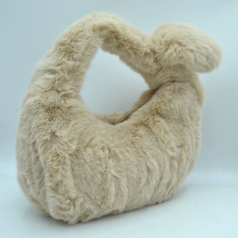 Fluffy Plush Knotted Handle Shoulder Bag - Beige - Shoulder Bag