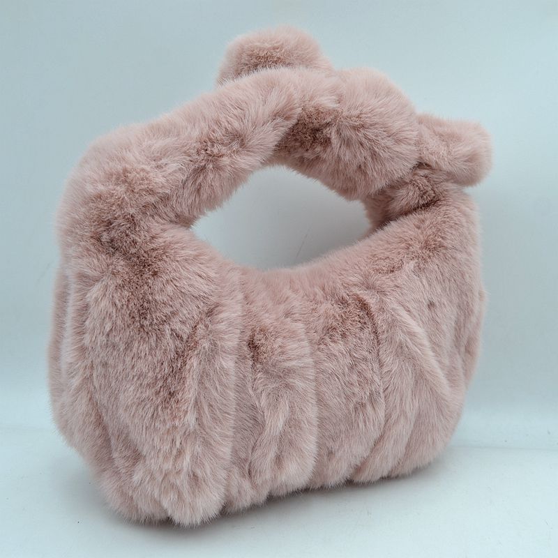 Fluffy Plush Knotted Handle Shoulder Bag - Blush - Shoulder Bag
