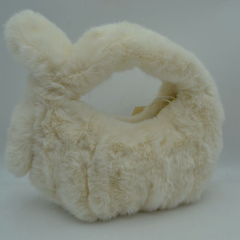 Fluffy Plush Knotted Handle Shoulder Bag - Clear White - Shoulder Bag