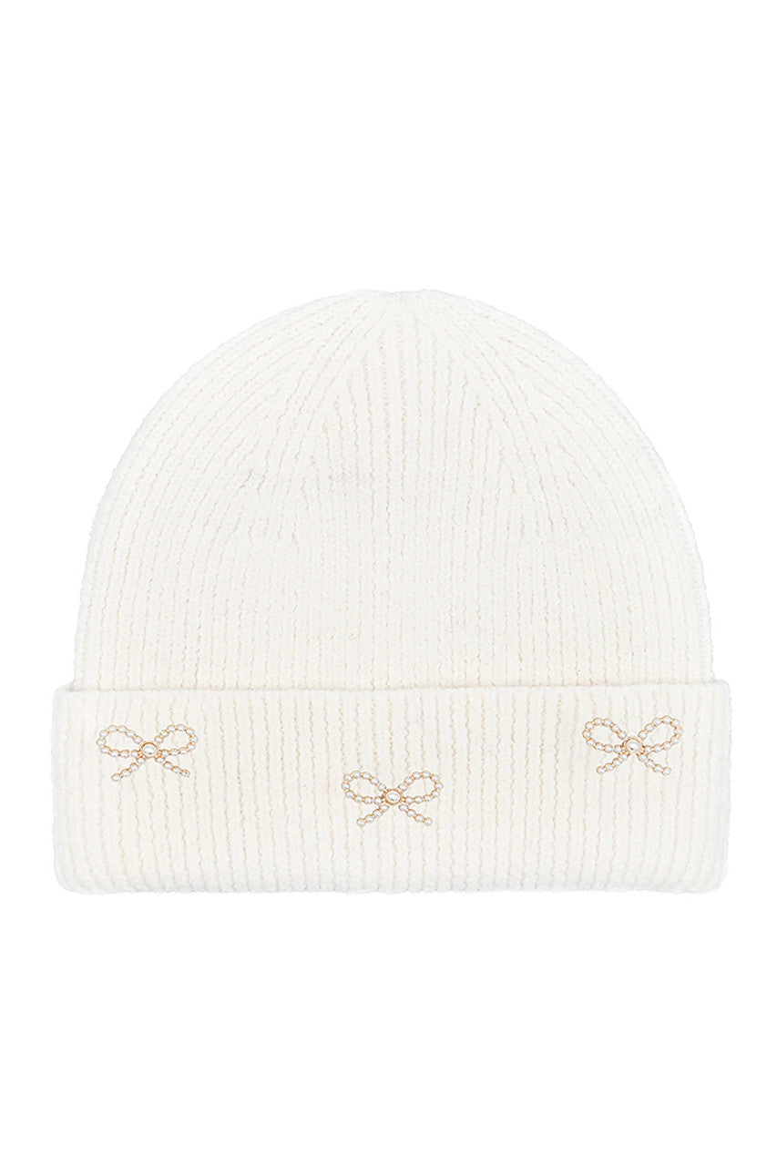 Ivory C.C Pearl Bow Charm Cuff Beanie