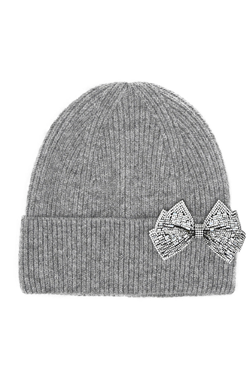 Gray C.C Rhinestone Bow Cuff Beanie