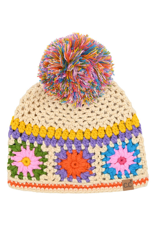 Beige C.C Hand Made Crochet Pom Beanie
