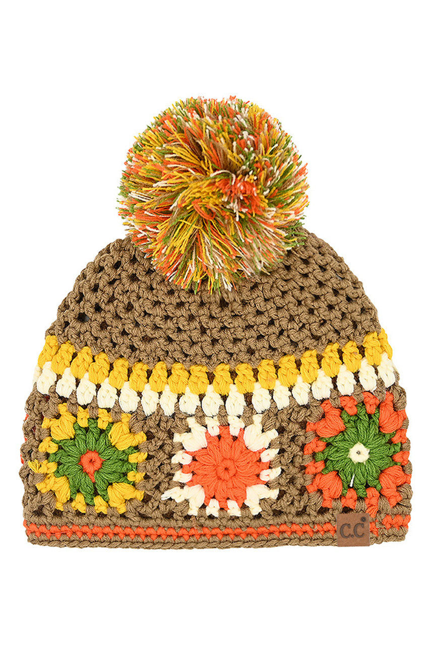 Camel C.C Hand Made Crochet Pom Beanie
