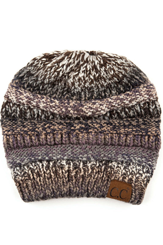 Black/Gray Multi Color Cable Knit Beanie