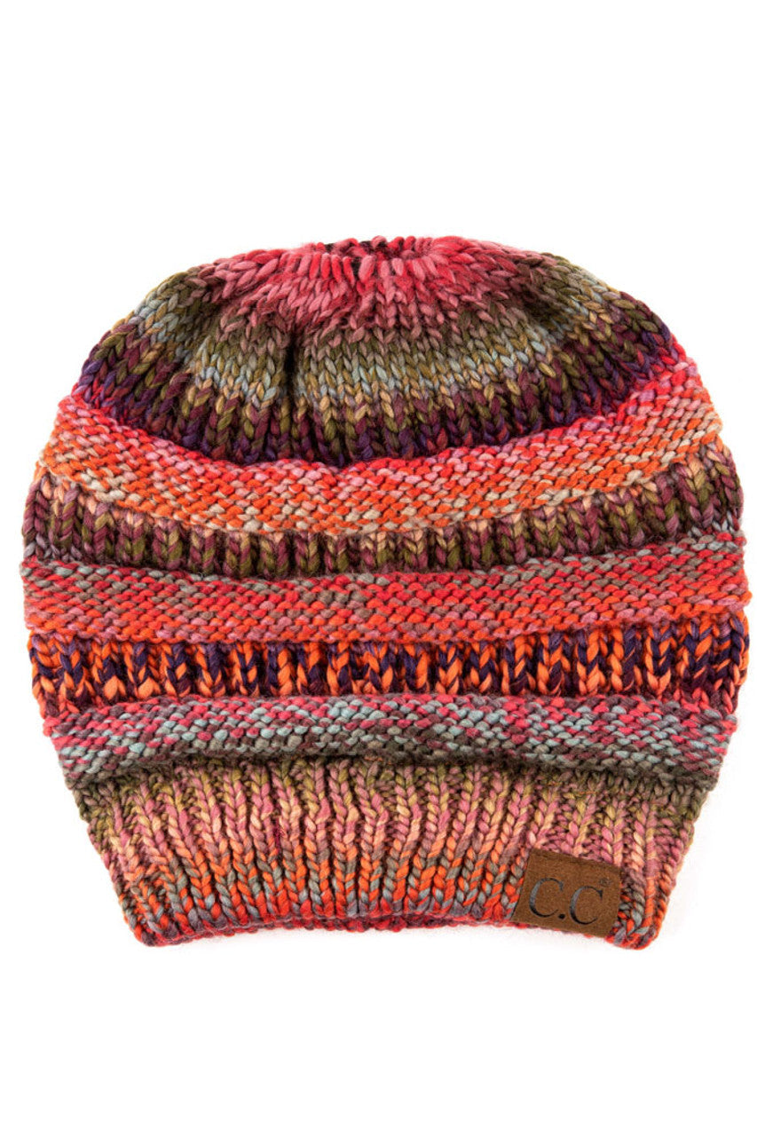 Rust Multi Color Cable Knit Beanie