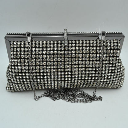 Rhinestone Evening Clutch Bag with Detachable Chain Shoulder Strap and Crystal Embellished Clasp - Black - Clutch Bags