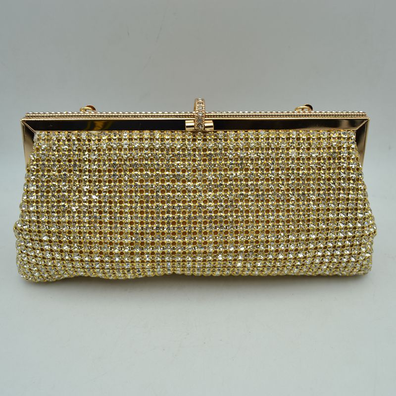 Rhinestone Evening Clutch Bag with Detachable Chain Shoulder Strap and Crystal Embellished Clasp - Clutch Bags