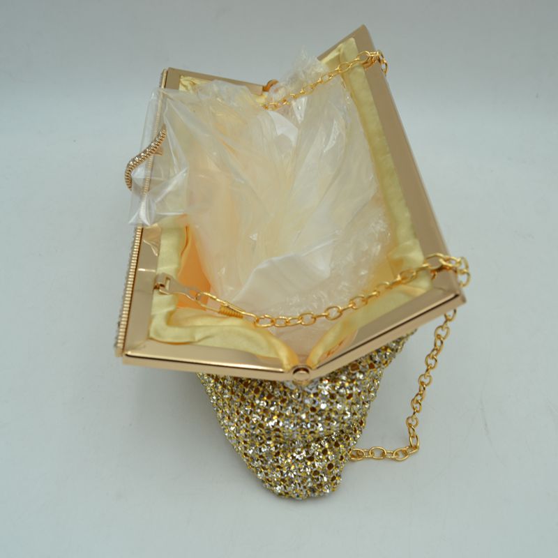 Rhinestone Evening Clutch Bag with Detachable Chain Shoulder Strap and Crystal Embellished Clasp - Clutch Bags