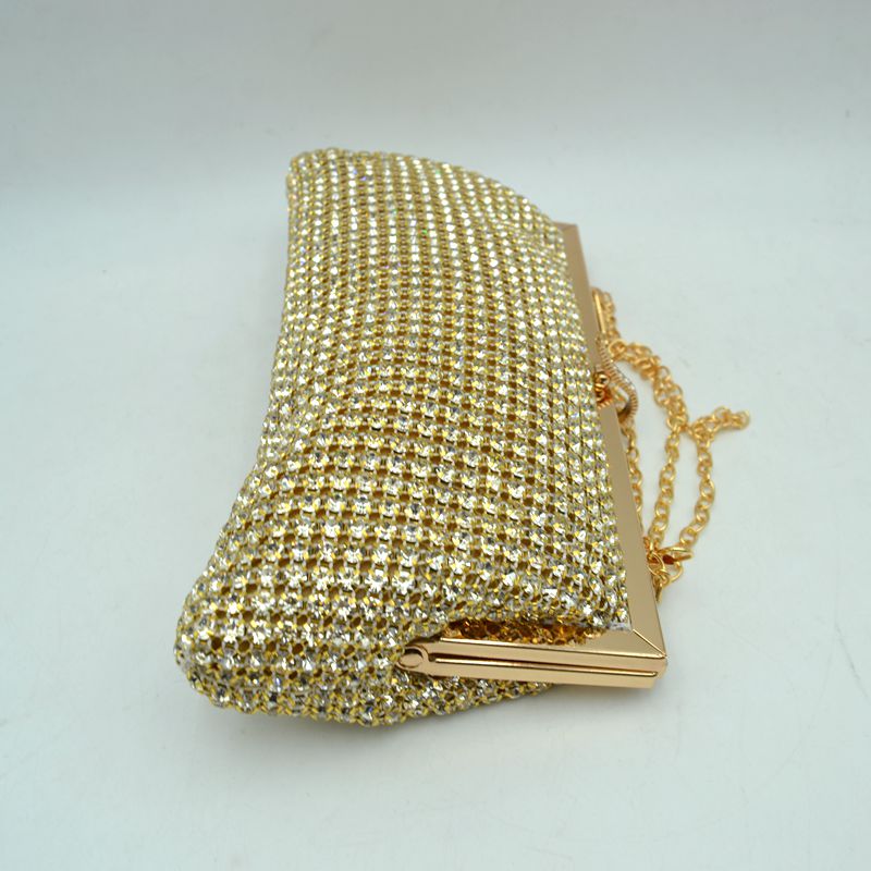 Rhinestone Evening Clutch Bag with Detachable Chain Shoulder Strap and Crystal Embellished Clasp - Clutch Bags