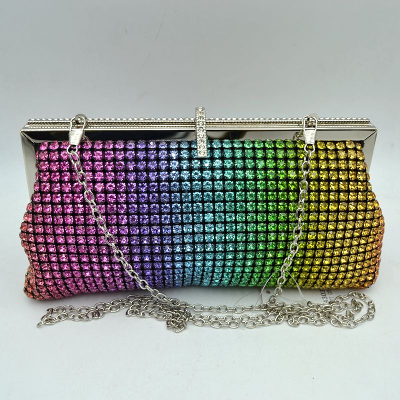 Rhinestone Evening Clutch Bag with Detachable Chain Shoulder Strap and Crystal Embellished Clasp - Rainbow - Clutch Bags