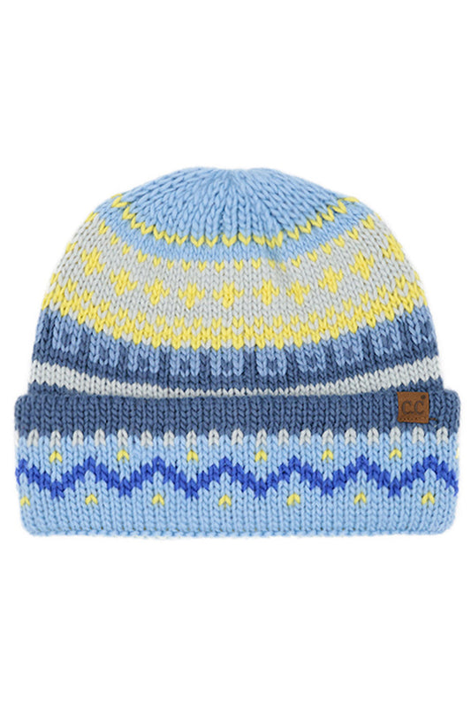 Blue C.C Colorful Pattern Fair Isle Beanie