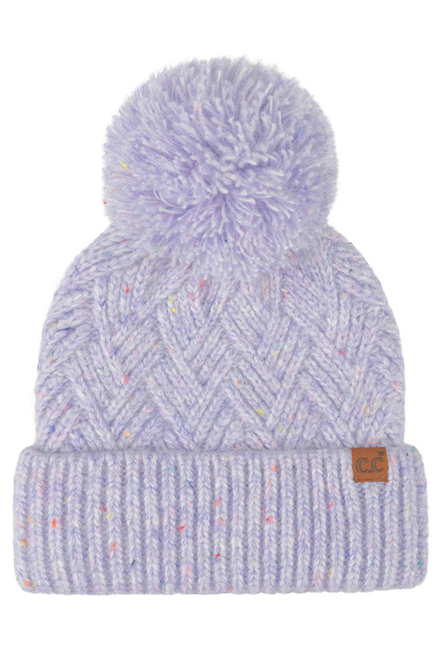 Lavender C.C Criss-Cross Pattern Yarn Pom Beanie