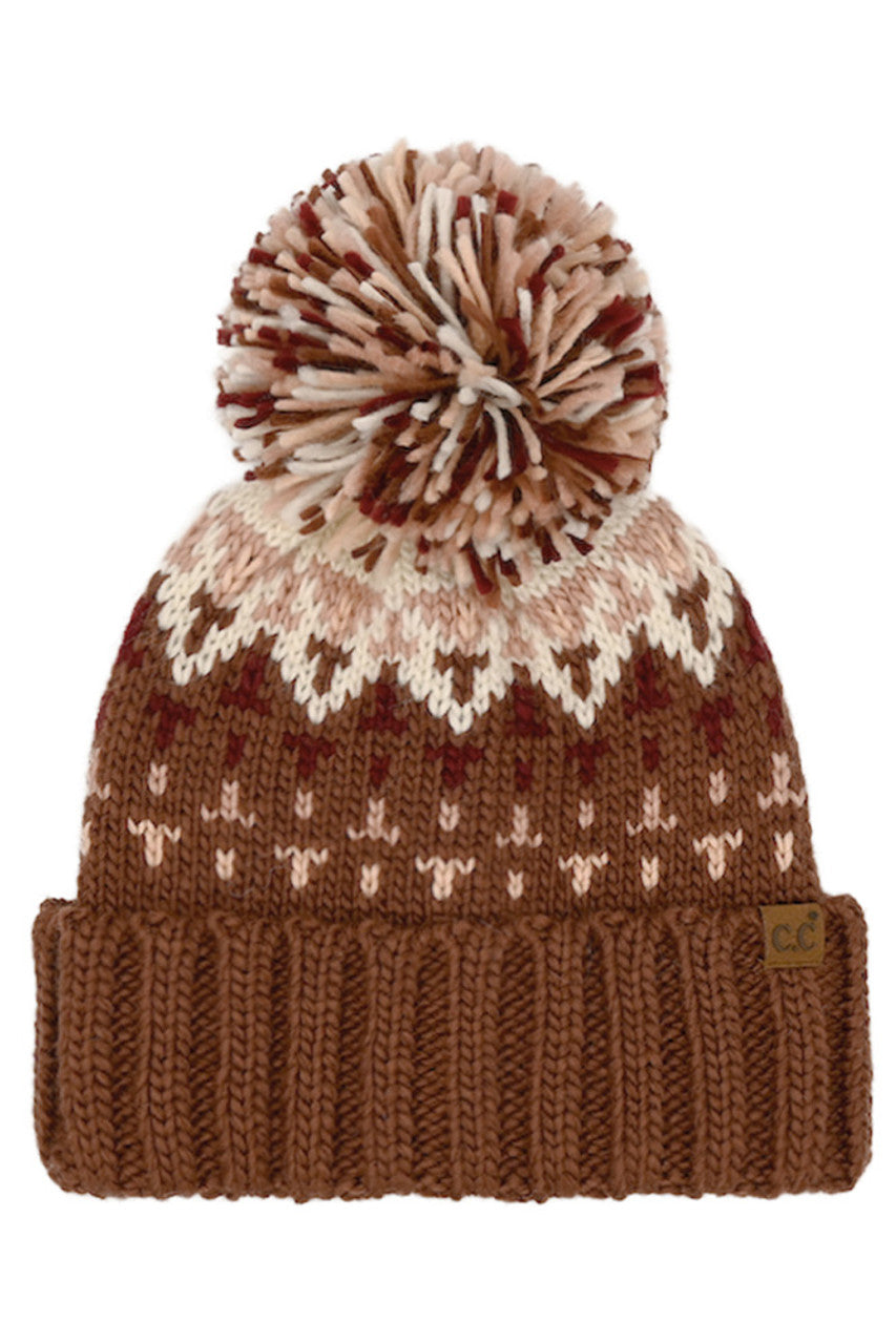 Brick C.C Geometric Pattern Multi Color Yarn Pom Beanie