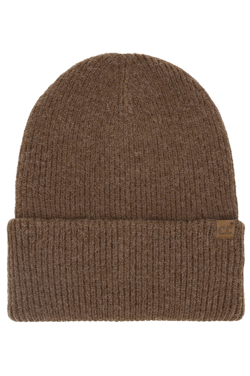 Mocha C.C Solid Long Folded Cuff Beanie