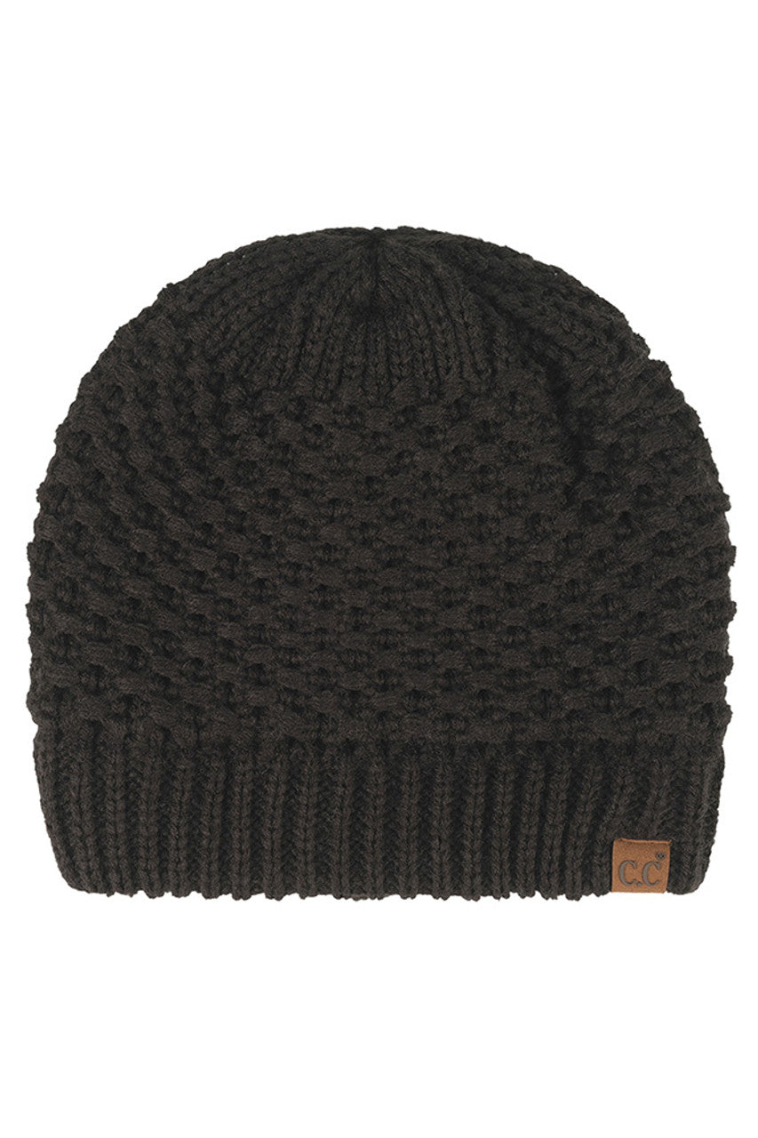 Black C.C Cross Cell Stitch Knit Satin Lining Beanie