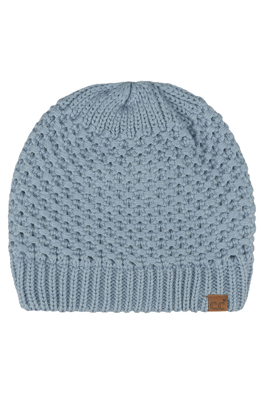 Denim C.C Cross Cell Stitch Knit Satin Lining Beanie