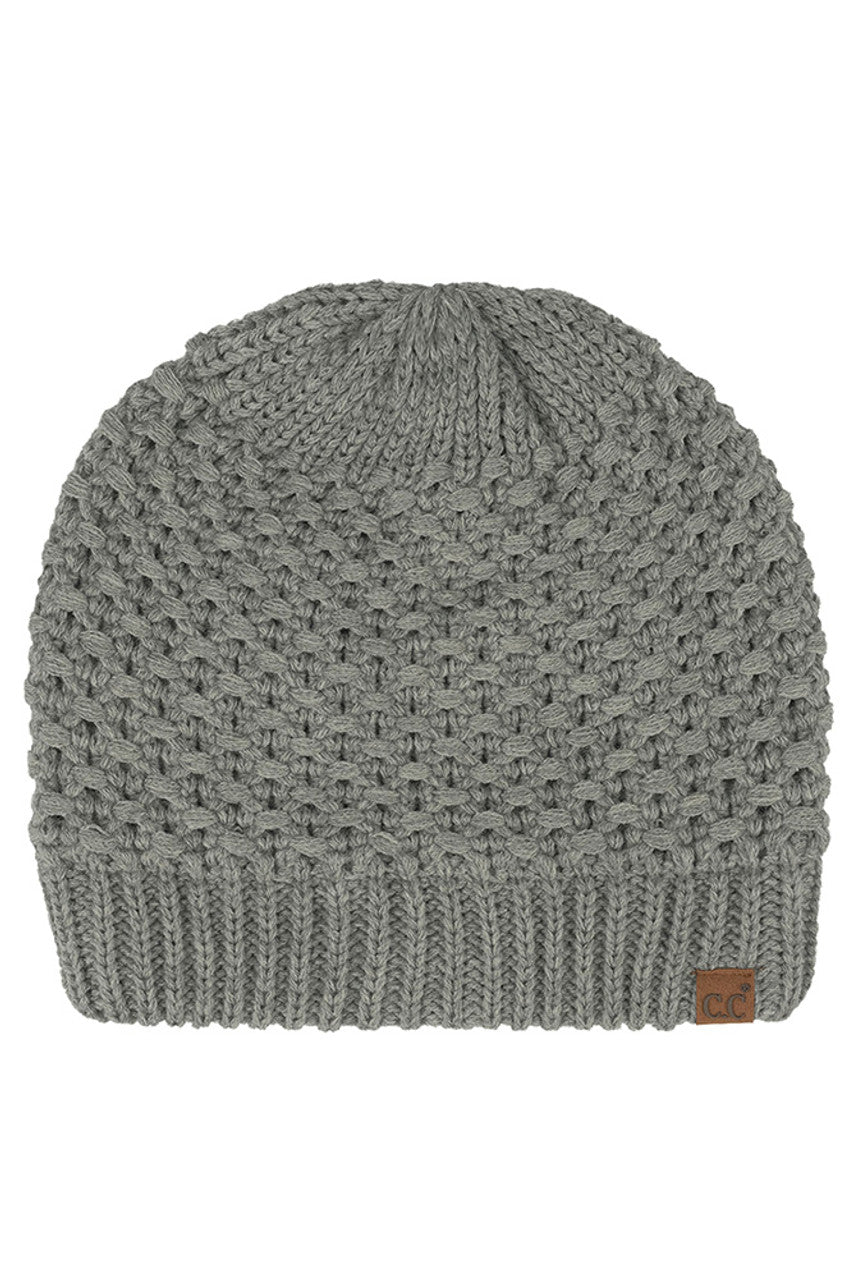 Light Gray C.C Cross Cell Stitch Knit Satin Lining Beanie