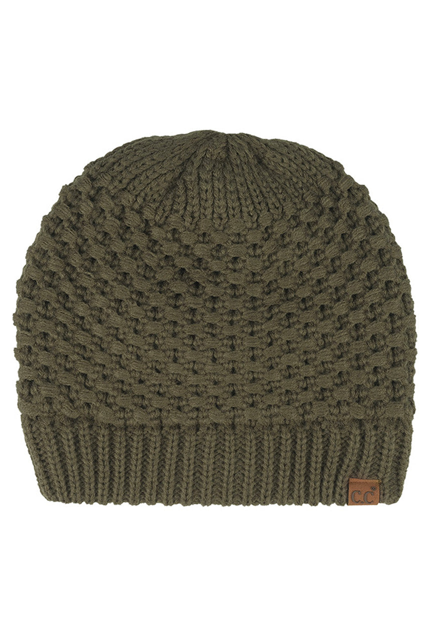Moss C.C Cross Cell Stitch Knit Satin Lining Beanie